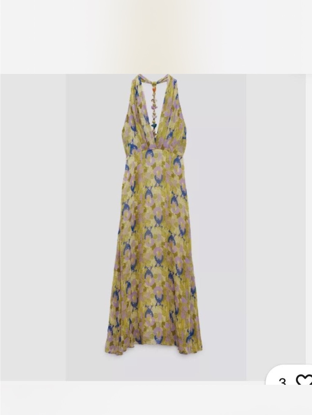 Zara Yellow Floral Halter Midi Dress with Pink & Blue Accents
